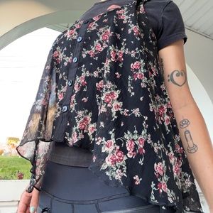 Flowy Sheer Rose Shirt Layering Summer Flowers